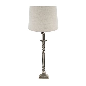 zdjęcie Srebrna lampa stołowa z beżowym kloszem Salong